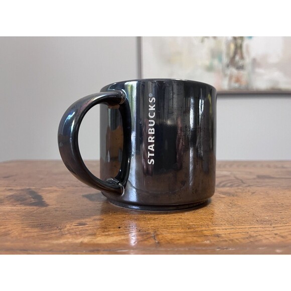 Starbucks Mugs 2 Mug Set.  Tan With White Handle And Metallic.  Excellent - Picture 2 of 8